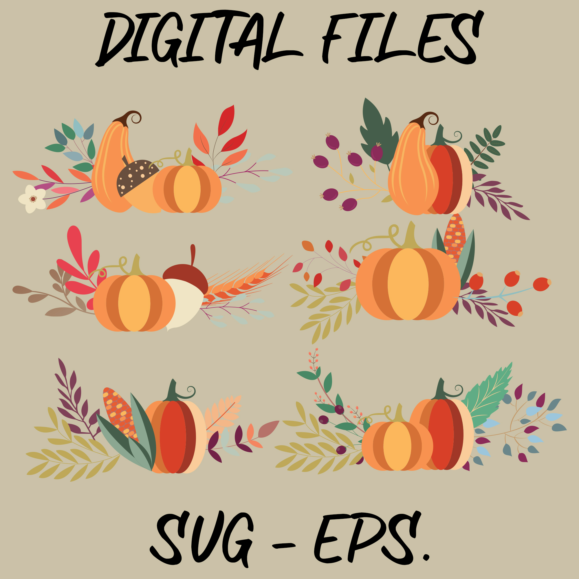 Autumn Pumpkin & Floral SVG/EPS Design Bundle